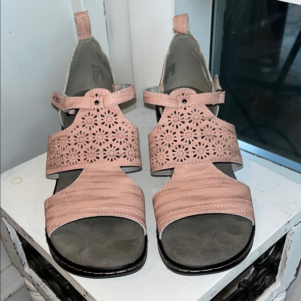 JBU Pink Sandals with Perforated Design and Ankle Strap